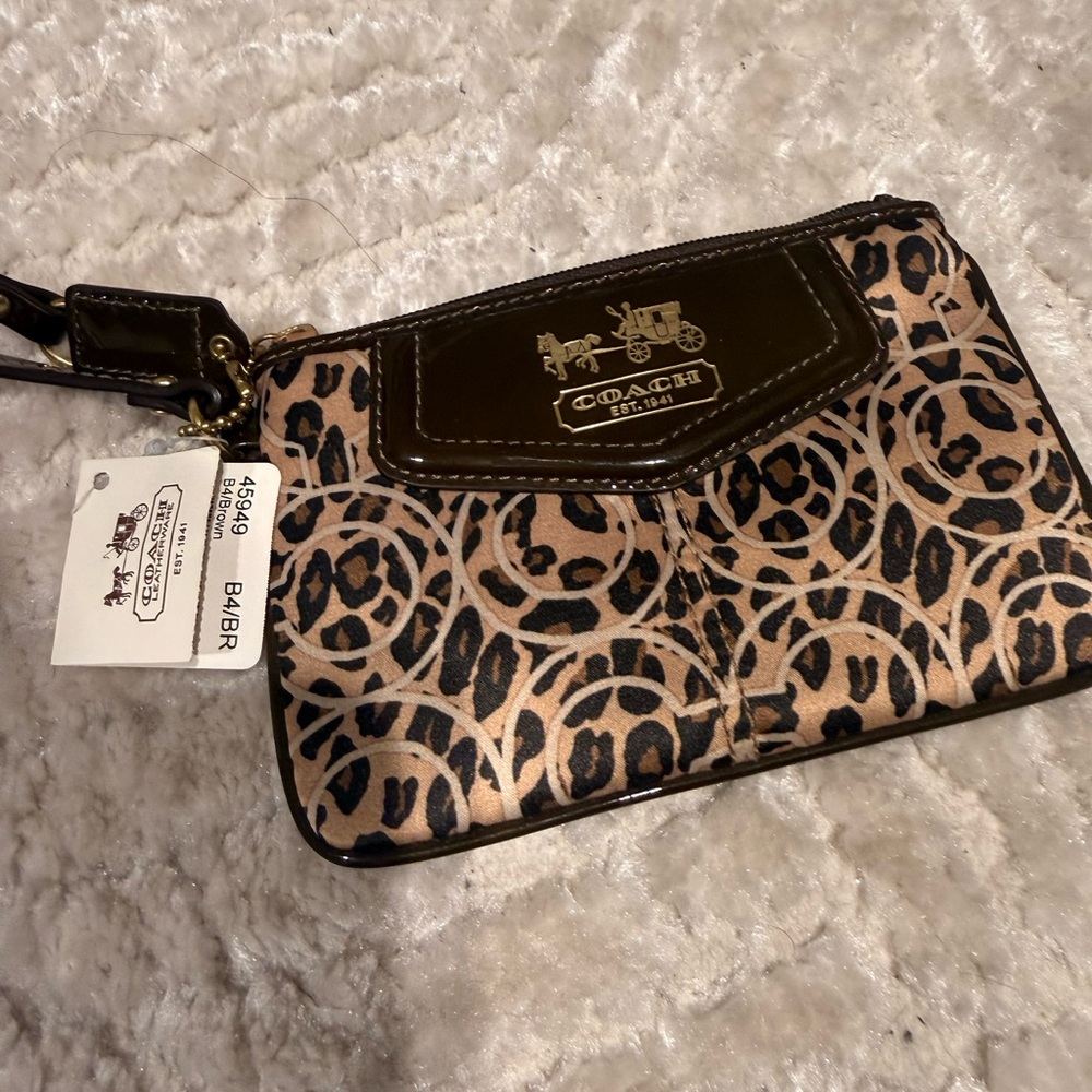 Coach Black and Tan Animal Print Wristlet - Picture 6 of 9